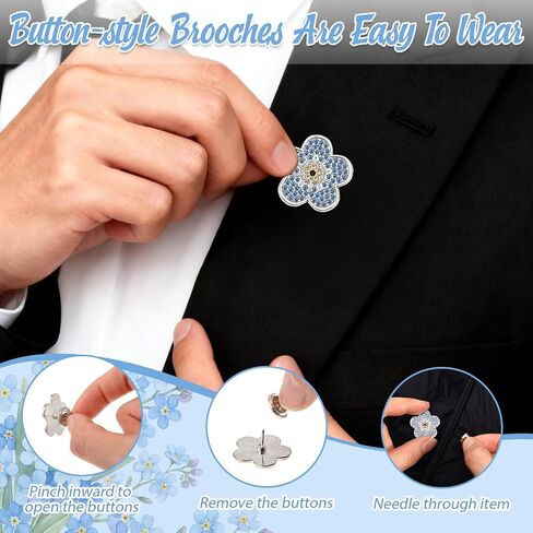 Kenning Forget Me Not Flower Lapel Pins, Bulk Blue Flower Rhinestone Memorial Brooches Celebration Life and Funeral Favors Gift for Women, Jewelry for Clothing Bags Hats Decoration in Kuwait