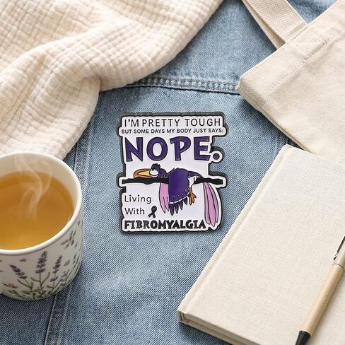 Fibromyalgia Nope Bird Enamel Pin, Funny Chronic Pain Lapel Brooch | 1 Metal enamel fibromyalgia bird pin for jackets, backpacks and totes; a funny, supportive chronic pain gift. in Saudi Arabia