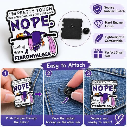 Fibromyalgia Nope Bird Enamel Pin, Funny Chronic Pain Lapel Brooch | 1 Metal enamel fibromyalgia bird pin for jackets, backpacks and totes; a funny, supportive chronic pain gift. in Saudi Arabia