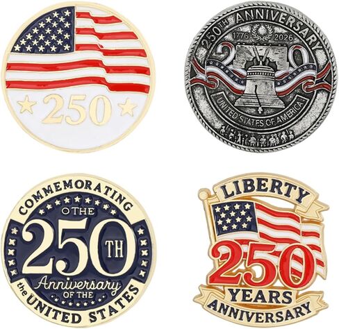 4 PCS USA 250th Anniversary Pin Set - American Flag Lapel Pins,250 Years Birthday Enamel Lapel Pins Liberty Flag Button Brooches for Men & Women Patriot Independence Day Gifts Memorabilia in Kuwait
