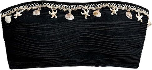 SHENHE Women's Bandeau Bikini Top Tie Back Seashells Textured Strapless Swimsuit Top Only in Kuwait