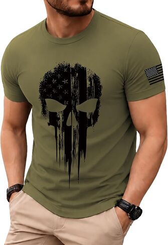 KESIHAN Men's American Flag Skull Graphic T-Shirt Vintage USA Retro Short Sleeve Casual Tee in Saudi Arabia