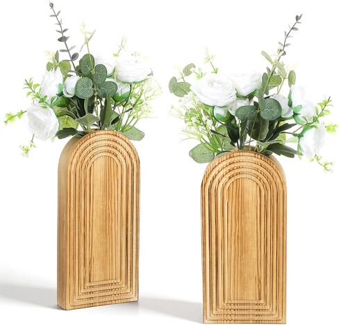 2 Pack Wood Wall Planter Vase,Wall Vases for Flowers Boho Walls Decor Mounted Wooden Planters Holder Walls Plant for Living Room, Bedroom, Bathroom-11.75X5.45 Inches in Saudi Arabia