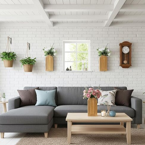 2 Pack Wood Wall Planter Vase,Wall Vases for Flowers Boho Walls Decor Mounted Wooden Planters Holder Walls Plant for Living Room, Bedroom, Bathroom-11.75X5.45 Inches in Saudi Arabia