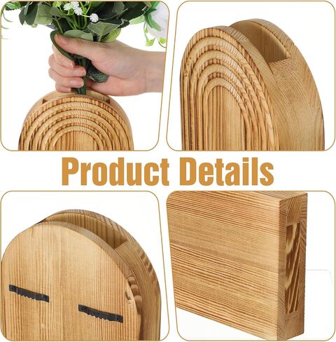 2 Pack Wood Wall Planter Vase,Wall Vases for Flowers Boho Walls Decor Mounted Wooden Planters Holder Walls Plant for Living Room, Bedroom, Bathroom-11.75X5.45 Inches in Saudi Arabia