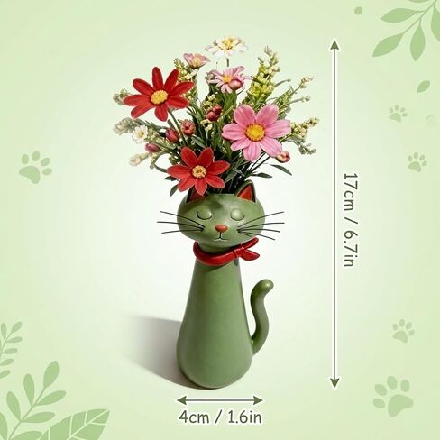 Quirky Cat Vase, Funny Cat Paw Vase for Desk and Shelf Decor, Unique Flower Vase for Small Bouquets, Whimsical Cat Planter in Green in Saudi Arabia
