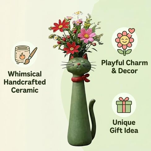 Quirky Cat Vase, Funny Cat Paw Vase for Desk and Shelf Decor, Unique Flower Vase for Small Bouquets, Whimsical Cat Planter in Green in Saudi Arabia
