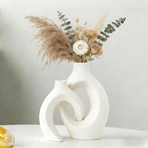 Modern Resin Vases Set - Waterproof Donut Centerpieces for Farmhouse/Boho Decor, Dual Use as Flower Holder & Shelf Decor (Matte White) in Saudi Arabia