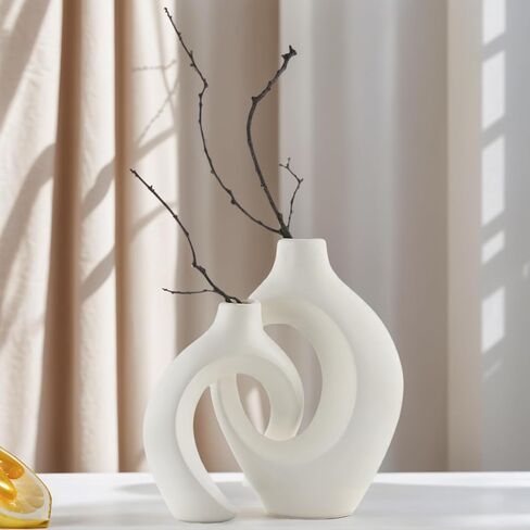 Modern Resin Vases Set - Waterproof Donut Centerpieces for Farmhouse/Boho Decor, Dual Use as Flower Holder & Shelf Decor (Matte White) in Saudi Arabia