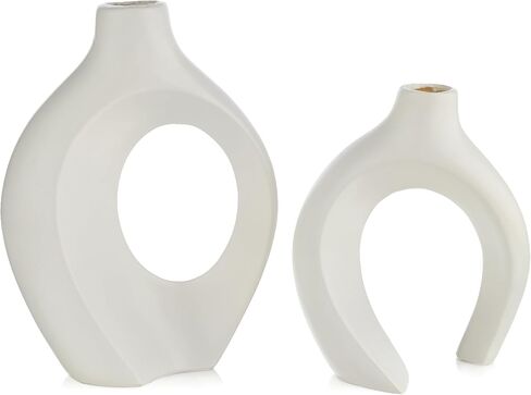 Modern Resin Vases Set - Waterproof Donut Centerpieces for Farmhouse/Boho Decor, Dual Use as Flower Holder & Shelf Decor (Matte White) in Saudi Arabia