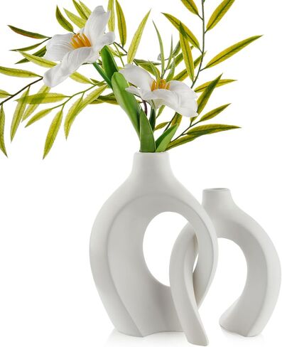 Modern Resin Vases Set - Waterproof Donut Centerpieces for Farmhouse/Boho Decor, Dual Use as Flower Holder & Shelf Decor (Matte White) in Saudi Arabia