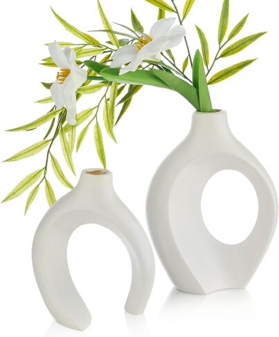 Modern Resin Vases Set - Waterproof Donut Centerpieces for Farmhouse/Boho Decor, Dual Use as Flower Holder & Shelf Decor (Matte White) in Saudi Arabia