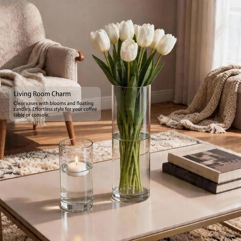 Sandraheer 16 Pack Glass Cylinder Vases with 24 Floating Candles, 4/6/8/10 Inch Clear Hurricane Candle Holders for Centerpiece Table Wedding Home Décor in Saudi Arabia