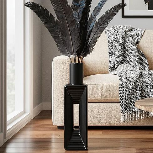 Black Striped Floor Vase, 24-Inch Tall Large Vases for Modern Home Decor, Rectangular Resin Tall Floor Vase for Living Room & Office Decor in Kuwait
