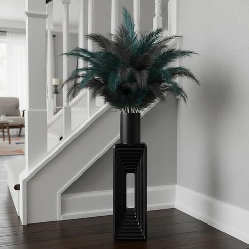 Black Striped Floor Vase, 24-Inch Tall Large Vases for Modern Home Decor, Rectangular Resin Tall Floor Vase for Living Room & Office Decor in Kuwait