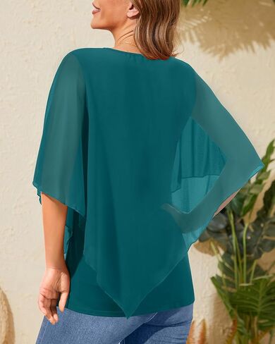 Holipick Women's Dressy Casual Top Ruffle Double Layered Solid Chiffon Blouses Shirts for Summer in Kuwait