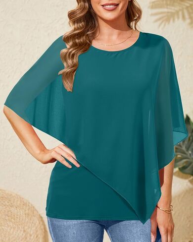 Holipick Women's Dressy Casual Top Ruffle Double Layered Solid Chiffon Blouses Shirts for Summer in Kuwait