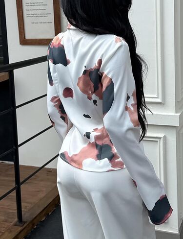 Women Abstract Print Button Down Blouse Elegant Long Sleeve Fashion Shirt Casual Collared Work Office Tops Dressy Blouses in Kuwait