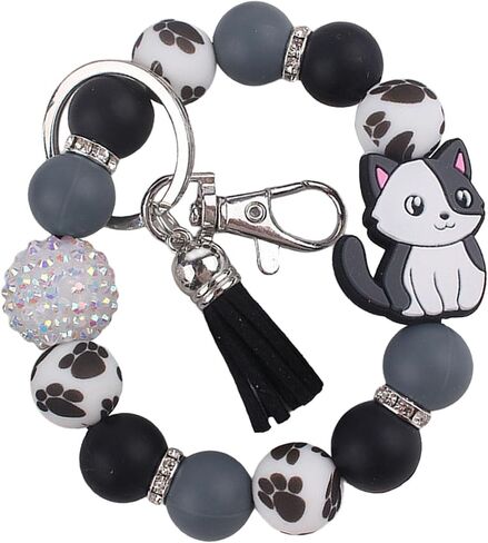 Cute Cat Silicone Beaded Wristlet Keychain for Women, Paw Print Design Car Key Chains, Wrist Bracelet Key Ring in Saudi Arabia