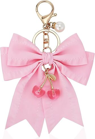Bow Keychain for Women Cute Cherry Purse Bag Charms for Handbags Pearl Key Chain for Purse Handbags Backpack in Saudi Arabia