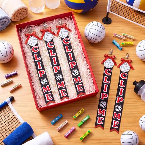 Nosiny 12 Pack Volleyball Clip Me Bag Tag Acrylic Volleyball Charm with Red Glitter Bow & Tail Trim Ribbon Sports Bag Lanyard & Cheer Clip Holder for Team Cheerleading Game Day Graduation Gifts in Kuwait