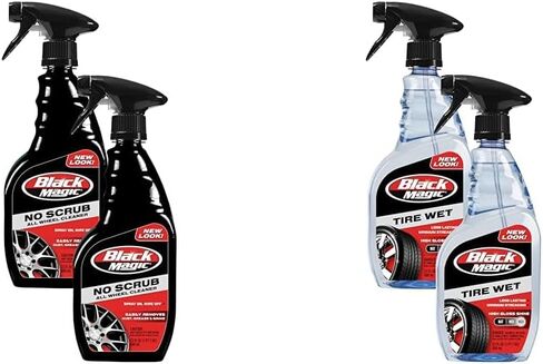 Black Magic 120230 Tire Trim Plastic Dressing, Medium Shine, Streak-Free, Water Resistant & Non-Greasy Formula for Tires, Trim & Plastic, Lasts Up to 2 Weeks - 16 Fl Oz in Kuwait