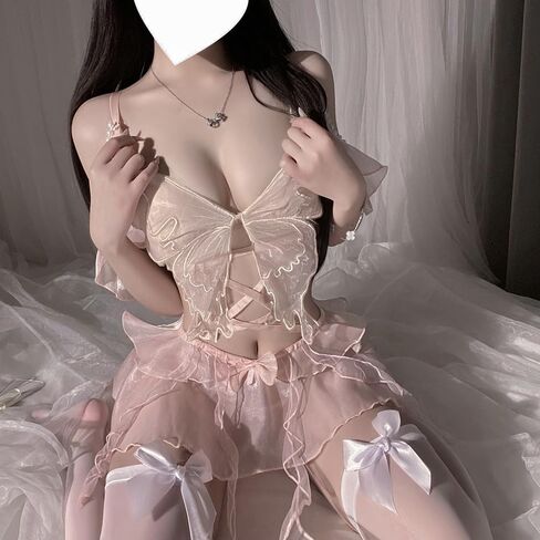 sexy lingerie for women outfit Cosplay Costume Babydoll Cut-out Bodysuit Short dress Butterfly Embroidered Lace underwear anime Roleplay Ruffled Skirt Dance Bodycon Halloween Pink in Saudi Arabia