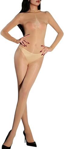 LESOYA Women Men Full Body Stocking Long Sleeve Shiny Bodystocking Oil Silky Catsuit Seamless Bodysuit in Saudi Arabia