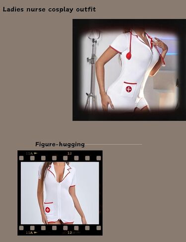 ROSVAJFY Womens Sexy Nurse Lingerie Dress Cosplay Costume Deep V Neck Front Zipper Mini Dress Ladies Doctor Roleplay Outfit Naughty Babydoll Fancy Dress with Headpiece in Saudi Arabia