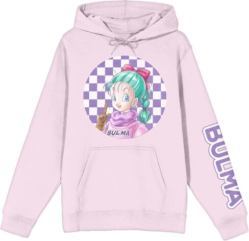 سترة Bioworld Dragon Ball Z Classic Bulma بخلفية مربعات ذات قلنسوة برسومات وردية للسيدات in Kuwait