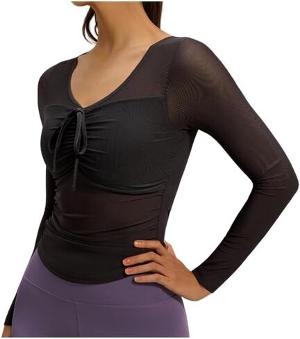 Women's Long Sleeve Yoga Tops Breathable Mesh Workout Shirts in Bra Pilates Athletic Tops with Strap in Saudi Arabia