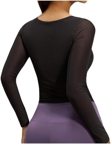 Women's Long Sleeve Yoga Tops Breathable Mesh Workout Shirts in Bra Pilates Athletic Tops with Strap in Saudi Arabia