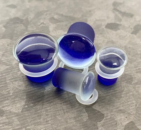 PAIR of Single Flare Glass Plugs Gauges Tunnels - Body Jewelry - Red, Black or Blue Availalbe in Kuwait