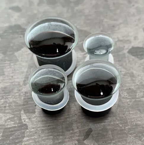 PAIR of Single Flare Glass Plugs Gauges Tunnels - Body Jewelry - Red, Black or Blue Availalbe in Kuwait