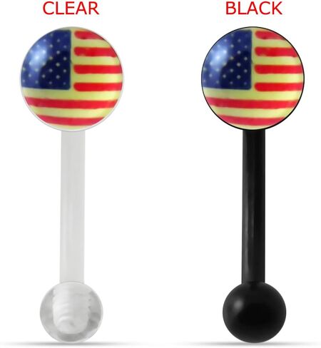 USA Flag Logo Flexible Eyebrow Ring. 16Gx5/16(1.2x8mm) Flexible Banana with 5MM Flat Logo and 3MM UV Ball Eyebrow Piercing Ring. Sold by Piece only. in Saudi Arabia