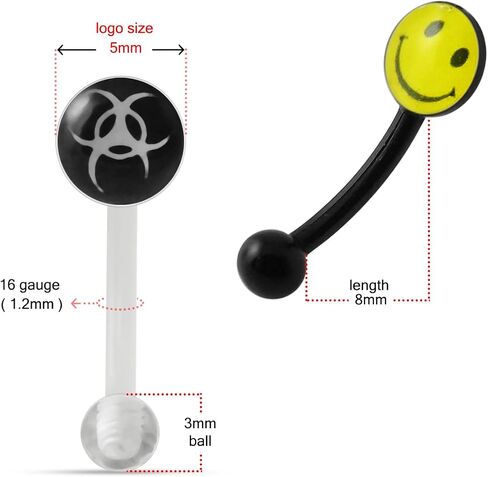 USA Flag Logo Flexible Eyebrow Ring. 16Gx5/16(1.2x8mm) Flexible Banana with 5MM Flat Logo and 3MM UV Ball Eyebrow Piercing Ring. Sold by Piece only. in Saudi Arabia
