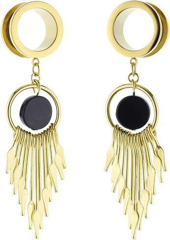 Balala 6mm-25mm Golden 316L Surgical Steel Dangle Ear Gauges Piercing Flesh Tunnels in Saudi Arabia