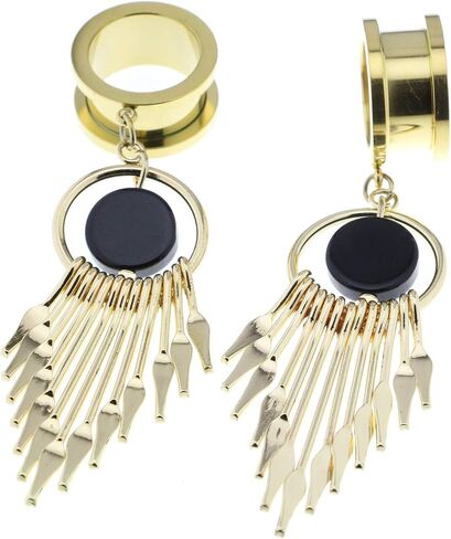 Balala 6mm-25mm Golden 316L Surgical Steel Dangle Ear Gauges Piercing Flesh Tunnels in Saudi Arabia