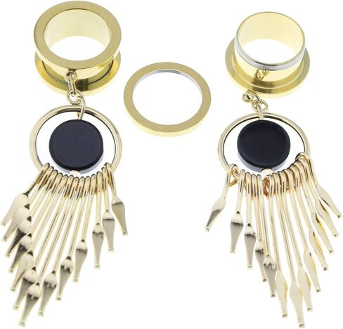 Balala 6mm-25mm Golden 316L Surgical Steel Dangle Ear Gauges Piercing Flesh Tunnels in Saudi Arabia