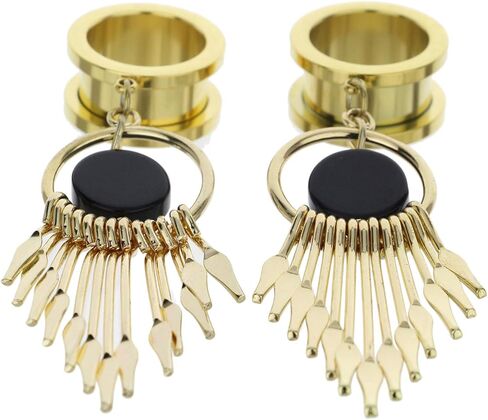 Balala 6mm-25mm Golden 316L Surgical Steel Dangle Ear Gauges Piercing Flesh Tunnels in Saudi Arabia