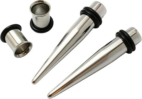 1 Pairs Stainless Steel Ear Gauge Taper Stretching and Single Flare Plugs Flesh Tunnel Kit with Silicone O-ring in Saudi Arabia