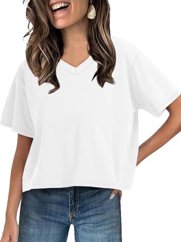 UNCLECAT Women Cropped T Shirts Casual Short Sleeve V Neck Crop Tops 2026 Summer Soft Loose Basic Tee in Saudi Arabia