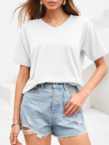 UNCLECAT Women Cropped T Shirts Casual Short Sleeve V Neck Crop Tops 2026 Summer Soft Loose Basic Tee in Saudi Arabia
