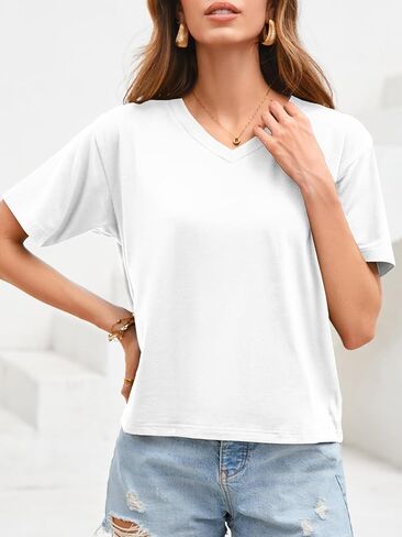 UNCLECAT Women Cropped T Shirts Casual Short Sleeve V Neck Crop Tops 2026 Summer Soft Loose Basic Tee in Saudi Arabia
