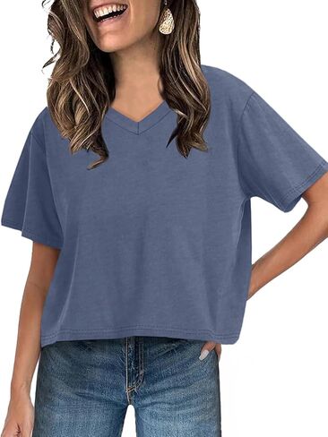 UNCLECAT Women Cropped T Shirts Casual Short Sleeve V Neck Crop Tops 2026 Summer Soft Loose Basic Tee in Saudi Arabia