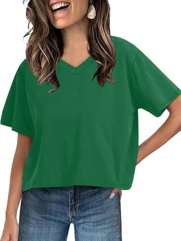 UNCLECAT Women Cropped T Shirts Casual Short Sleeve V Neck Crop Tops 2026 Summer Soft Loose Basic Tee in Saudi Arabia