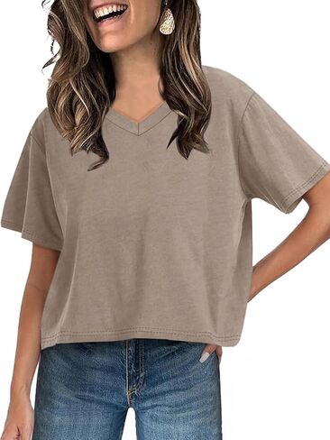 UNCLECAT Women Cropped T Shirts Casual Short Sleeve V Neck Crop Tops 2026 Summer Soft Loose Basic Tee in Saudi Arabia