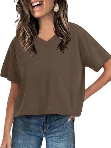 UNCLECAT Women Cropped T Shirts Casual Short Sleeve V Neck Crop Tops 2026 Summer Soft Loose Basic Tee in Saudi Arabia