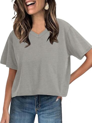 UNCLECAT Women Cropped T Shirts Casual Short Sleeve V Neck Crop Tops 2026 Summer Soft Loose Basic Tee in Saudi Arabia