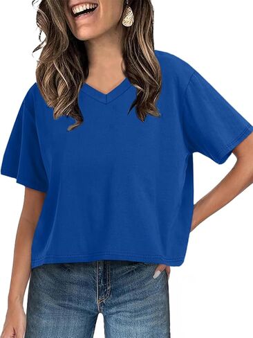 UNCLECAT Women Cropped T Shirts Casual Short Sleeve V Neck Crop Tops 2026 Summer Soft Loose Basic Tee in Saudi Arabia